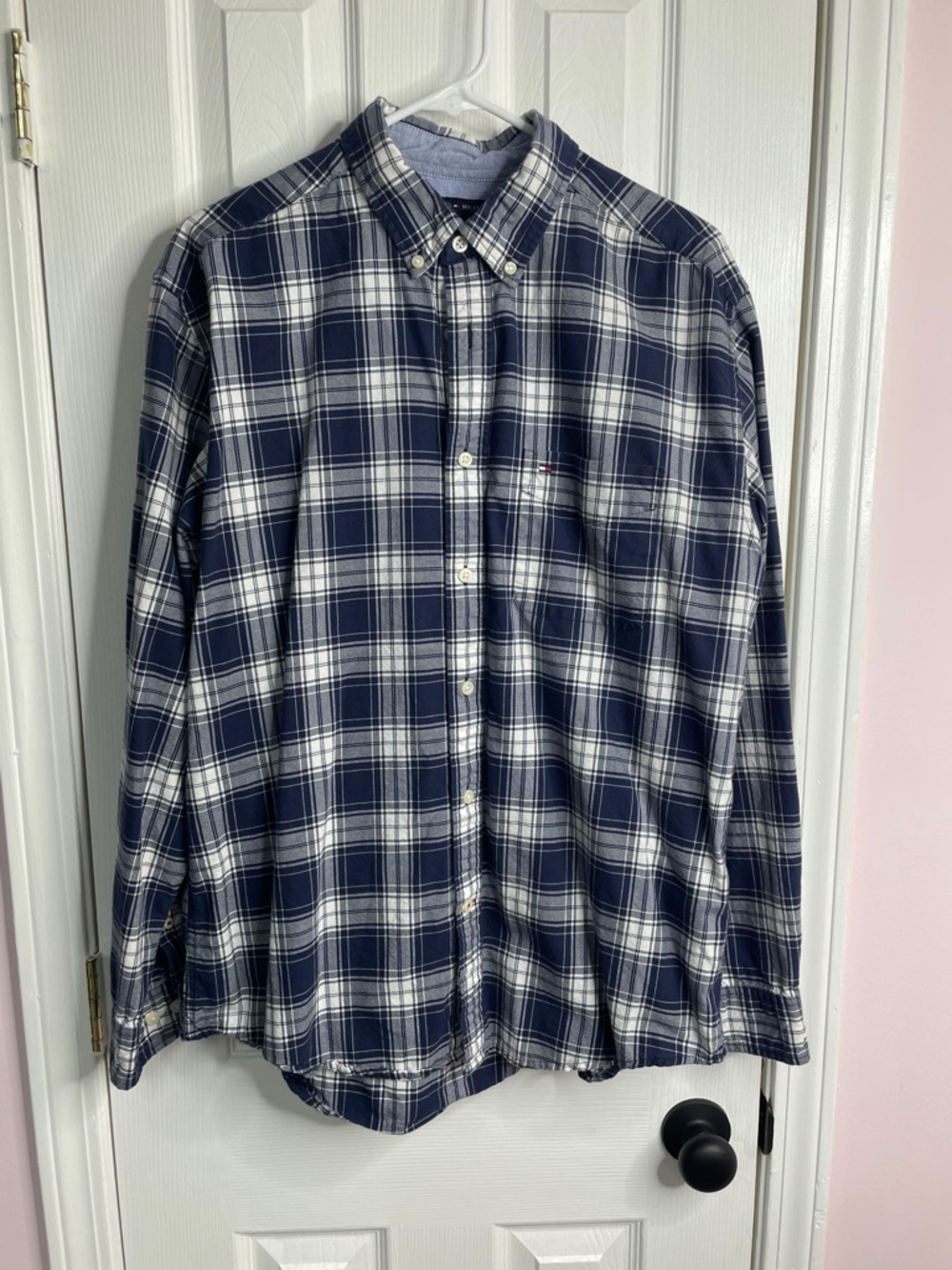 Tommy Hilfiger Navy and White Plaid Button-Down Shirt